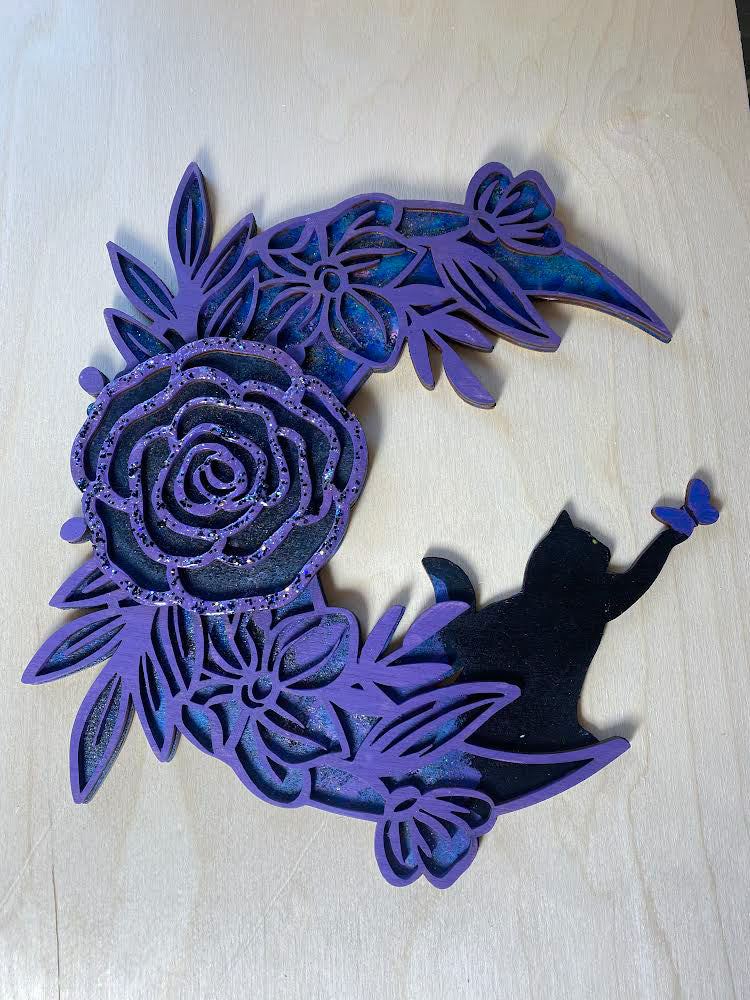 Floral moon with Cat (Digital Download)